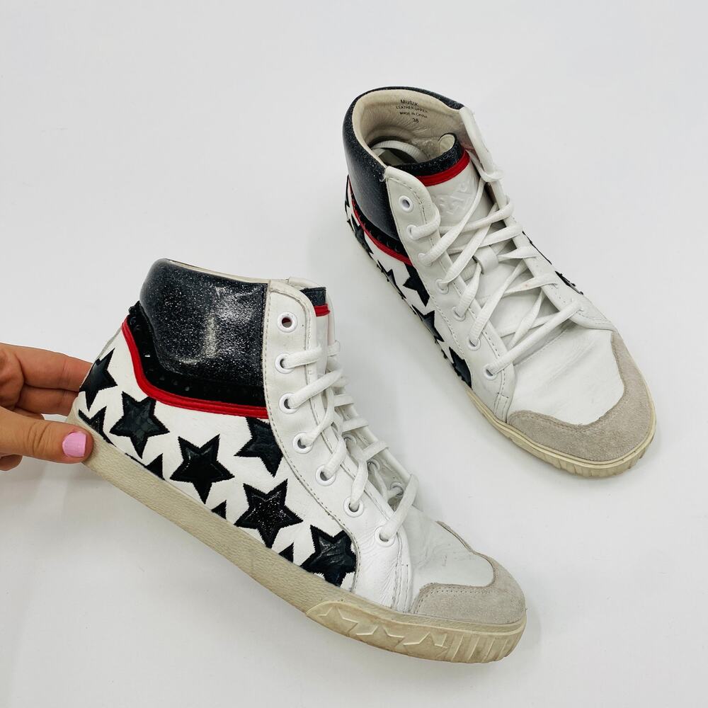 ash 38 musik black red star high top sneakers